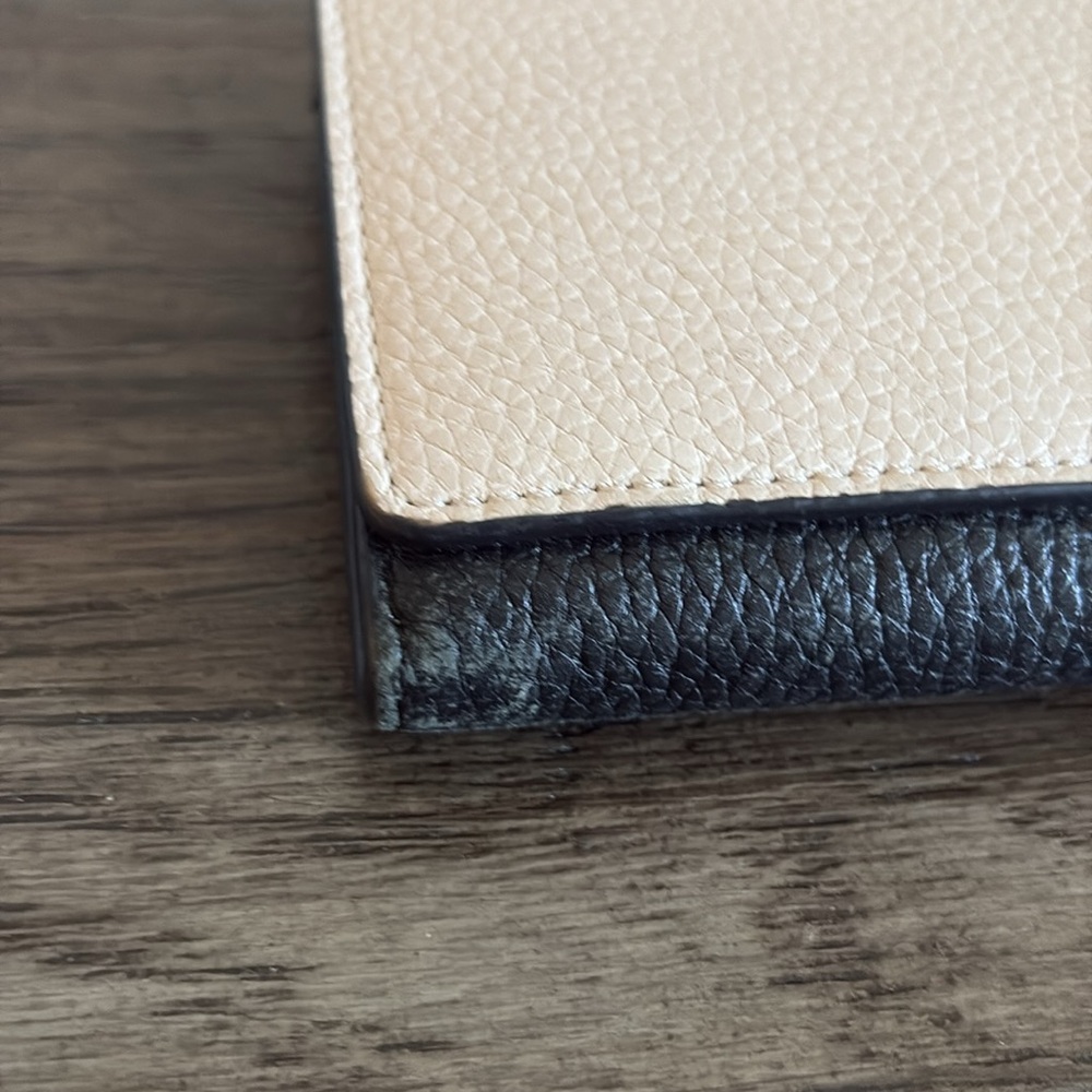 [Kate Spade] Snap-Button Medium Sized 2-Tone Beige/Black Leather Designer Wallet - Picture 9 of 12